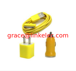 China USB AC Wall Charger and Car Charger+Data Cable for Apple iPod Touch iPhone4 4S 4G yellow supplier